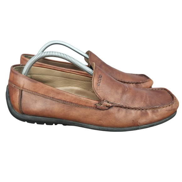 Ecco Shoes Mens 9 - 9.5 EU 43 Brown Leather Loafers Slip On Mocassins Driving - Picture 1 of 11